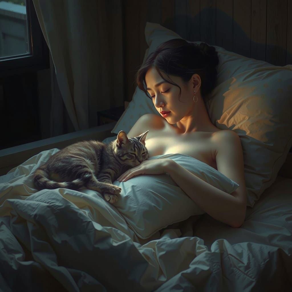 Japanese Beauty Slumbering Under Soft Moonlight