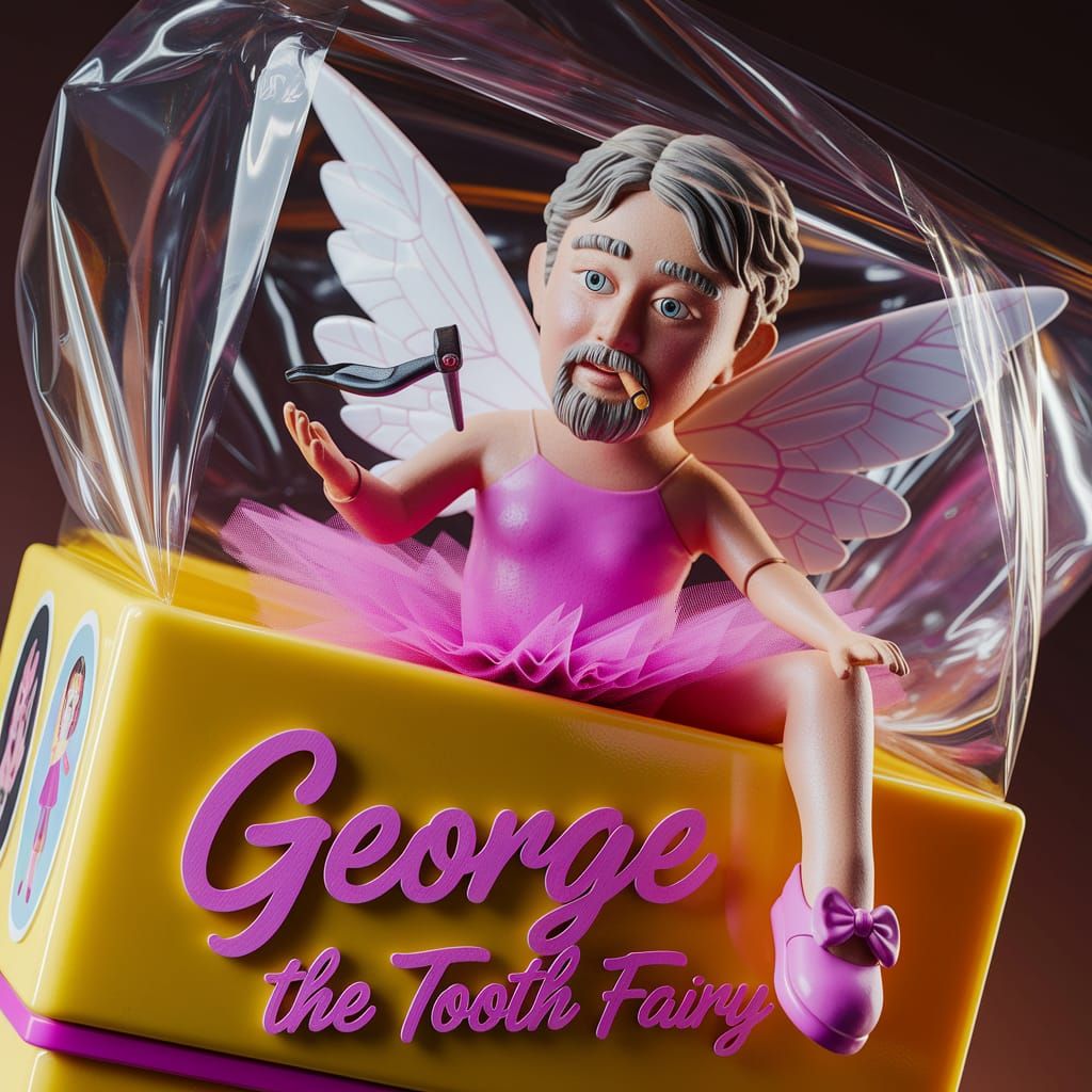 Surreal 3D Toy Box Scene with Whimsical Winged Figure in Pin...