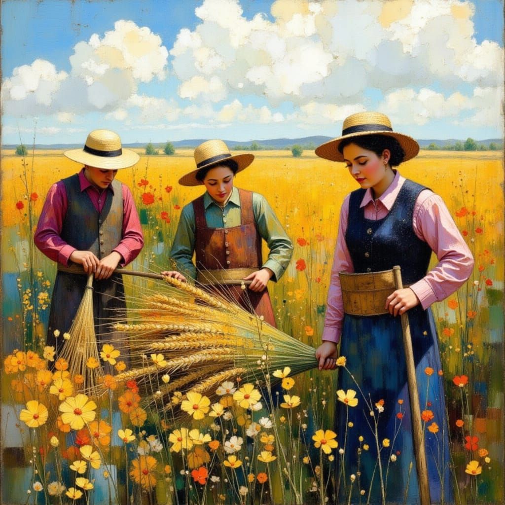 Golden Wheat Field in Earthy Impressionistic Style