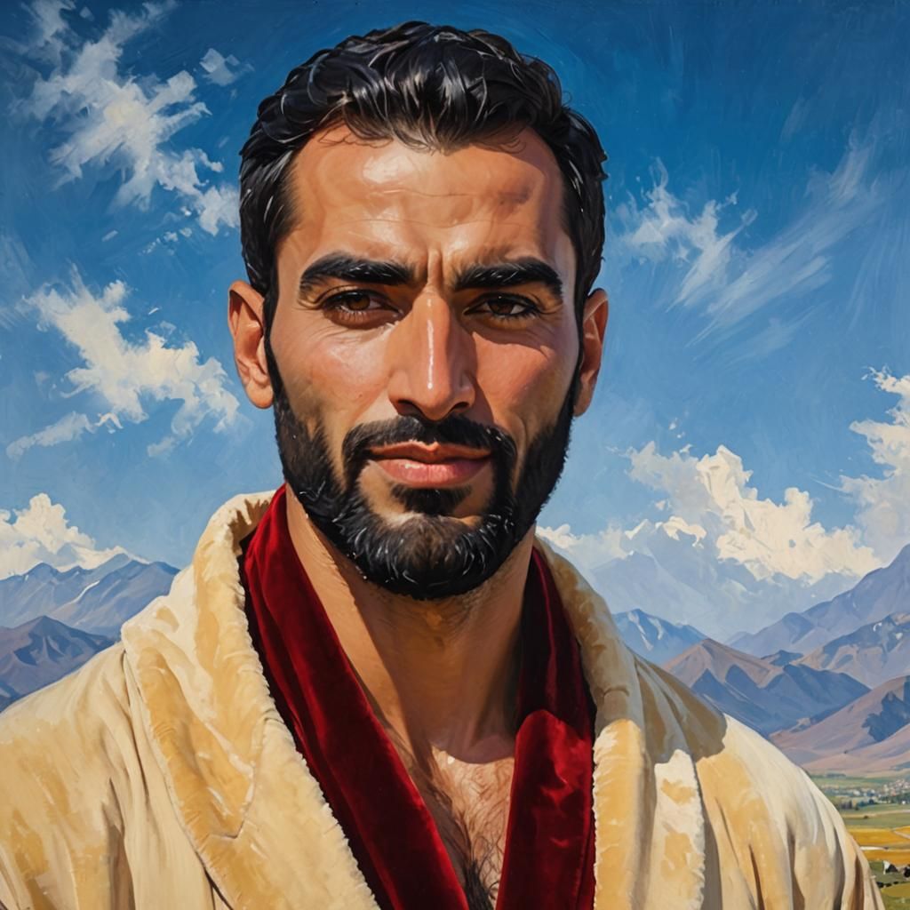 Velvet Robe Portrait: An Impressionist Mountain Dream