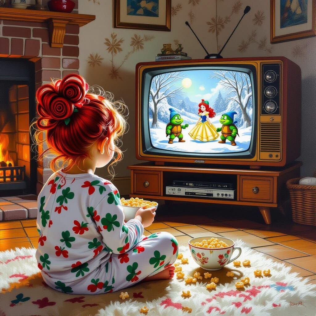 Irish Girl Watching Snow White, Hyperrealistic Style