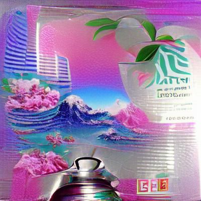 Vaporwave Tea Cup: Retro Digital Art