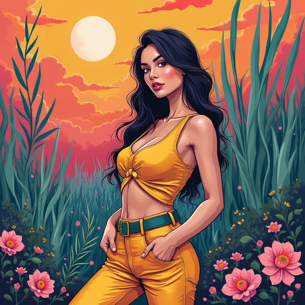Woman in Vibrant Clothing, Digital Painting