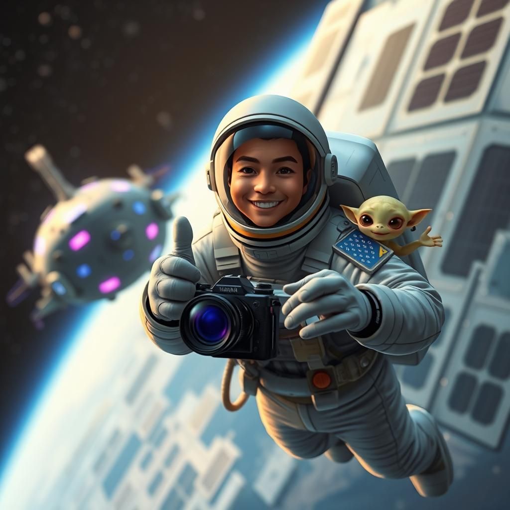 Astronaut Captures UFO with Friendly Alien