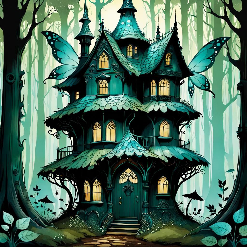 Fantasy Victorian Fairy House in Detailed Forest