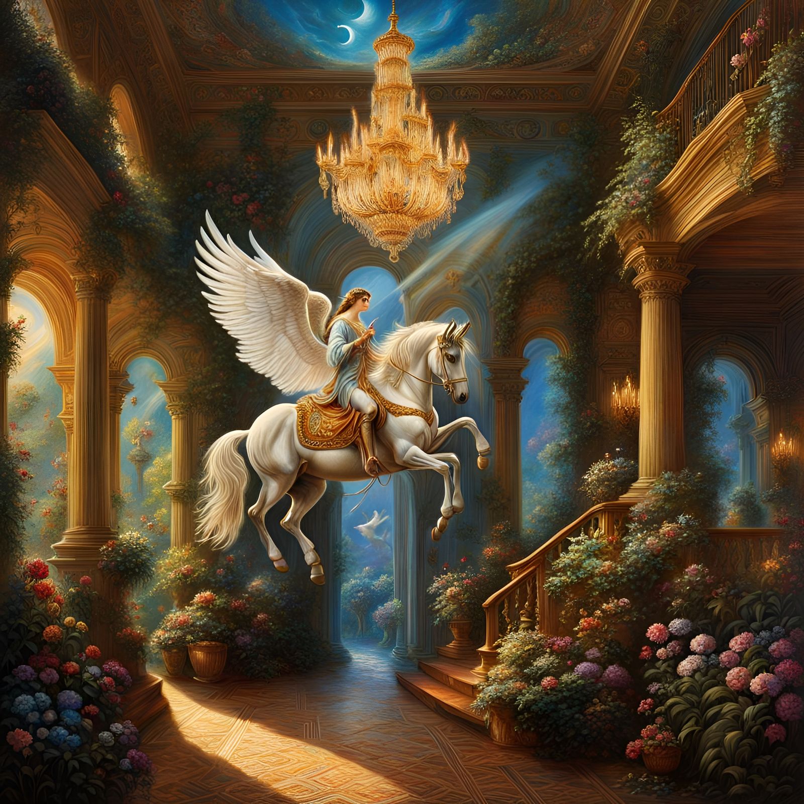 Mythical Pegasus as Pet in Romanticism Style