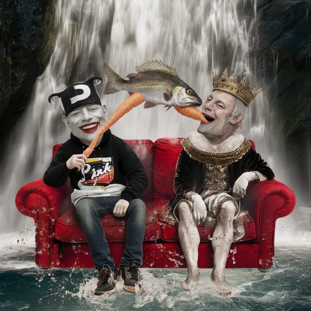 Surreal Creatures Enjoying a Waterfall Meal as Dürer Paintin...