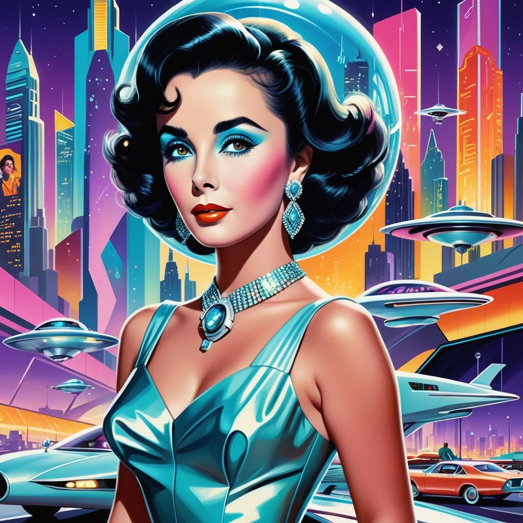 Elizabeth Taylor: Retrofuturistic Hollywood Icon Illustratio...
