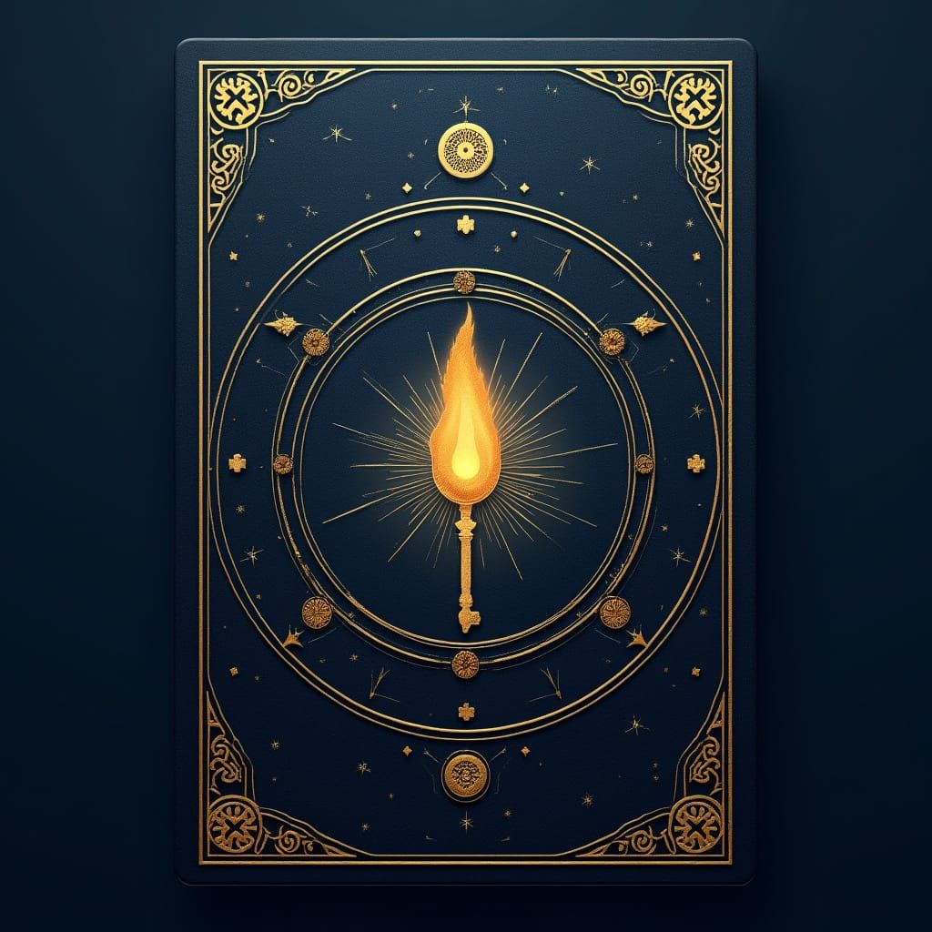 Elegant Tarot Card Back Design with Golden Echo Flame