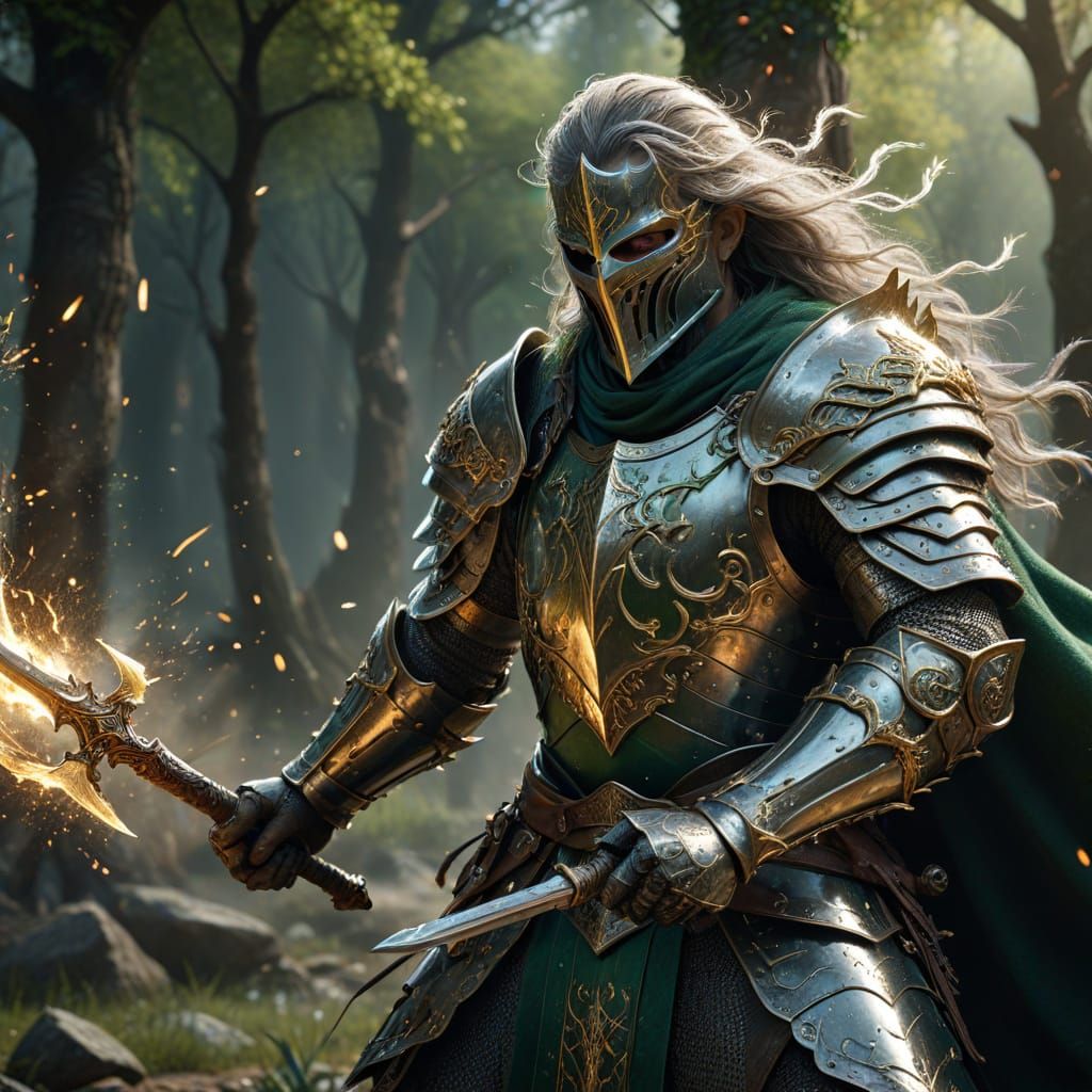 Knight in Whimsical Medieval Battle Armor with Glaive