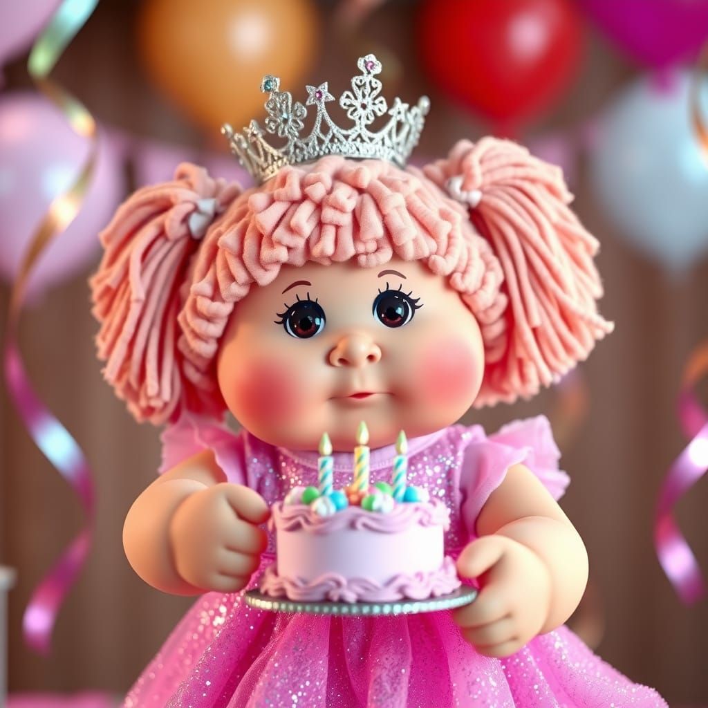Cabbage Patch Kid Doll in Pink Party Dress with Tiara