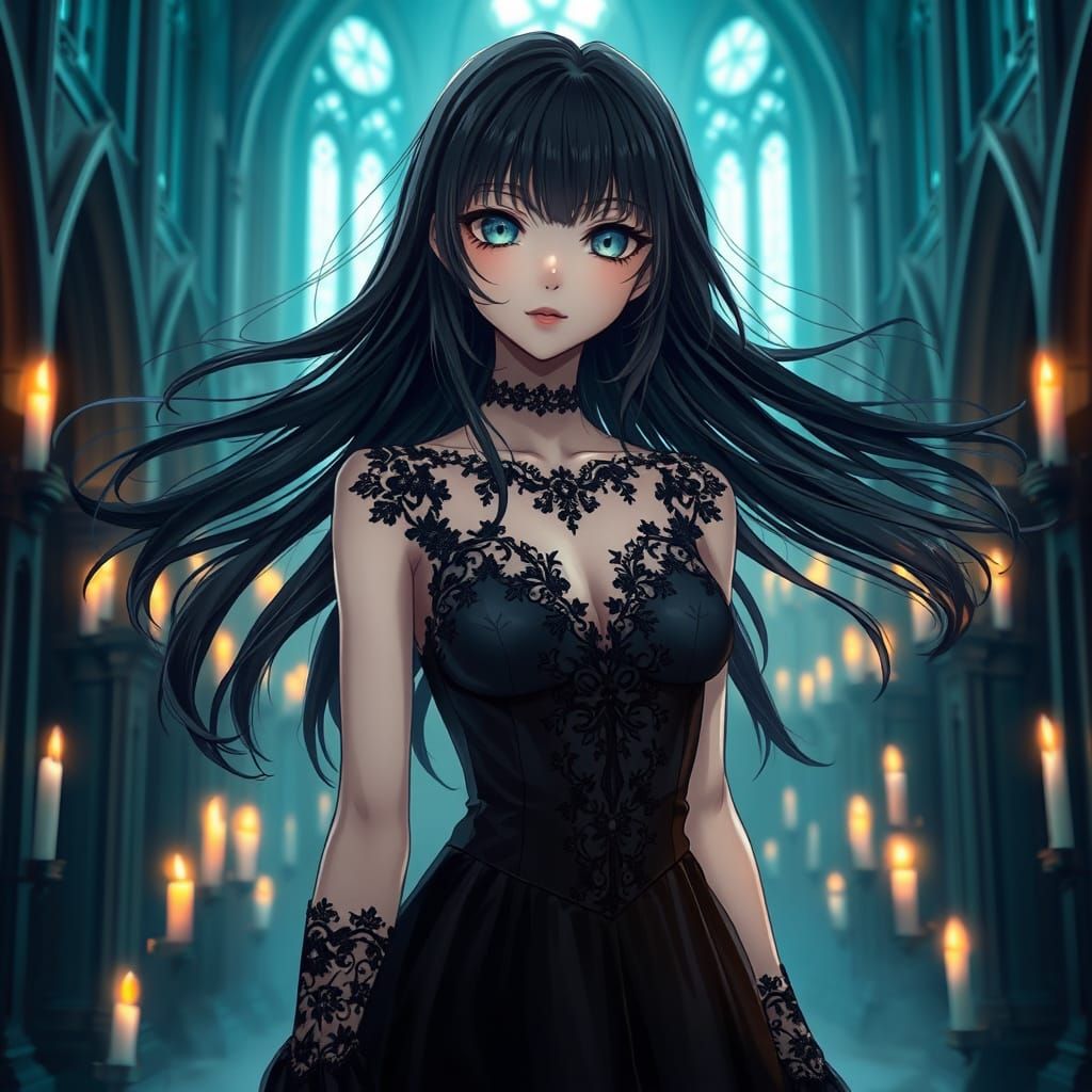 Gothic Cathedral Maiden in Dark Ethereal Beauty