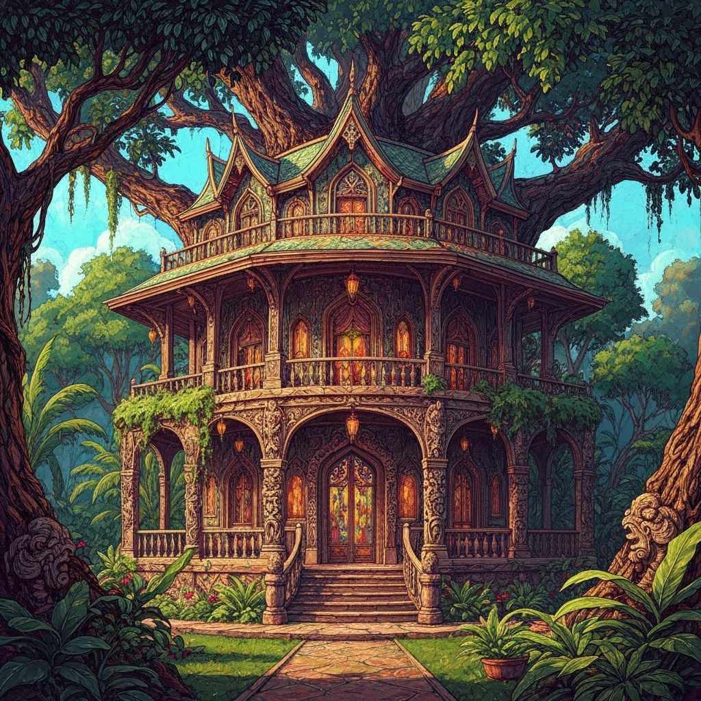 Psychedelic Treehouse in Gouache and Watercolor