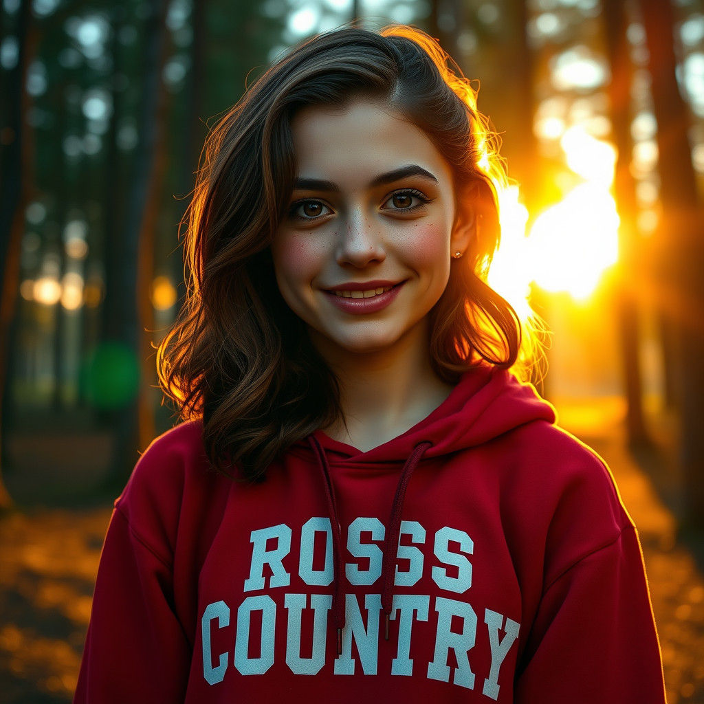 Teenage Girl in Forest at Sunset, Fantasy Matte Painting
