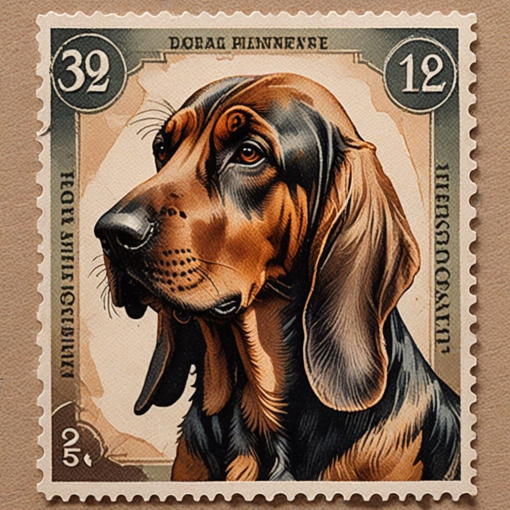 Vintage Bloodhound Dog Postage Stamp Design