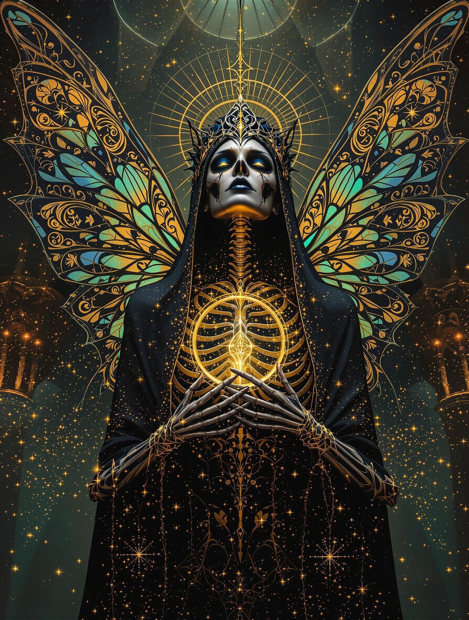 Ethereal Skeleton Fairy Queen in Copper-Leaf and Gold Chiaro...