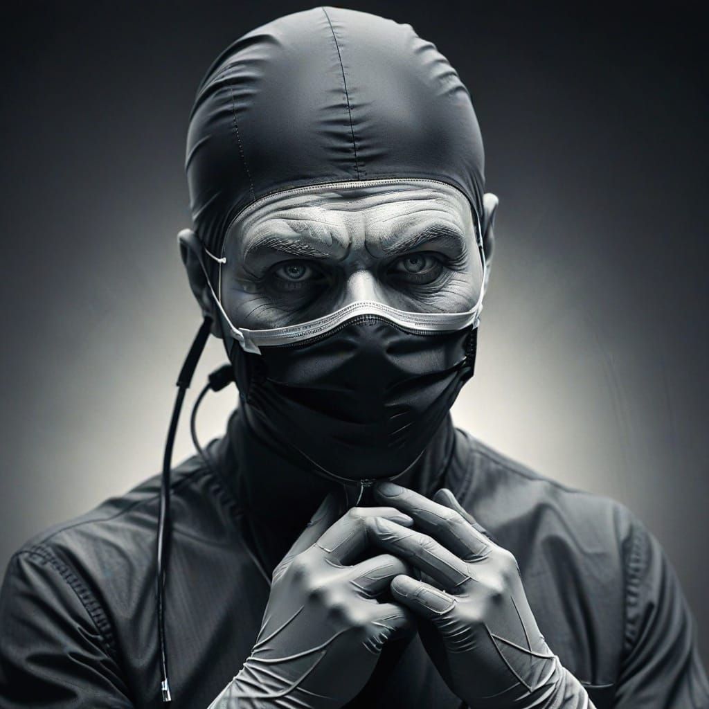 Intense Surgeon Portrait in Sin City Graphite Style