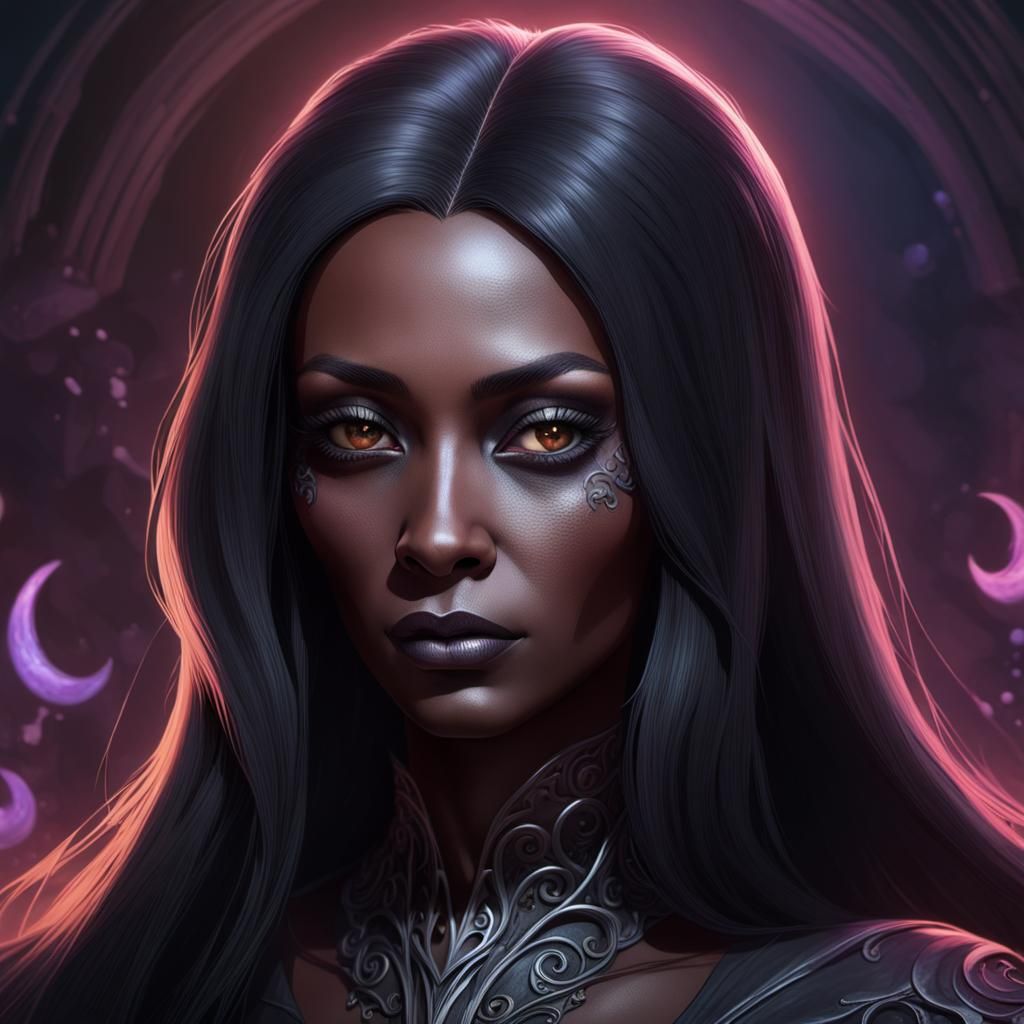 Eldritch Black Female Portrait in Art Nouveau Style