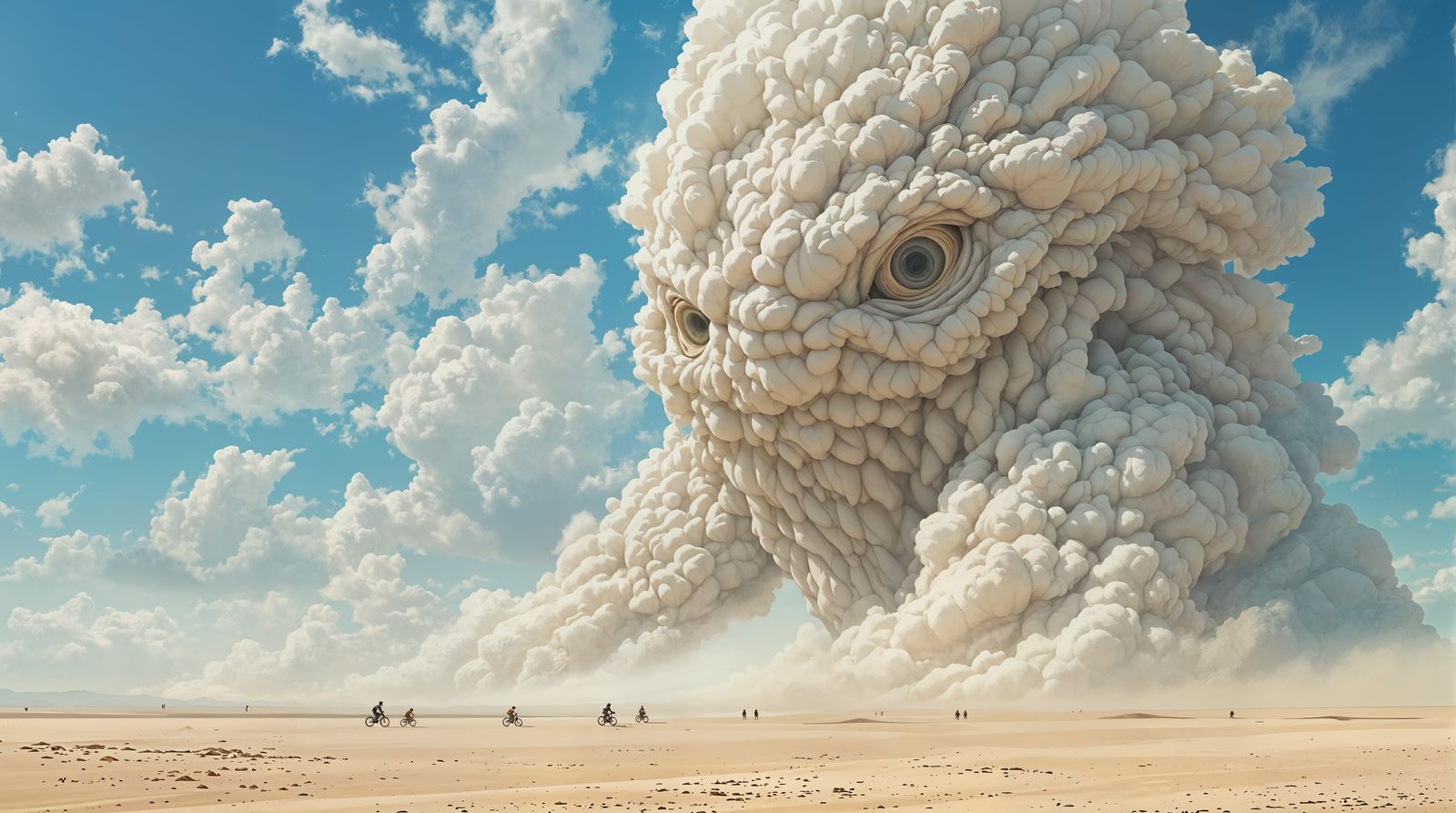 Surreal Cloud Creature Towers Over Arid Desert Landscapes