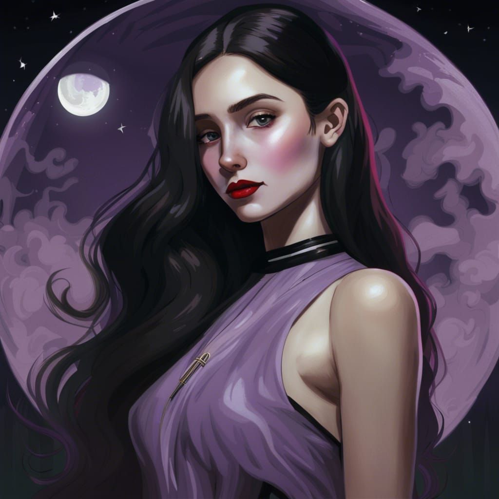 Detailed Portrait of Girl with Moonlit Backdrop
