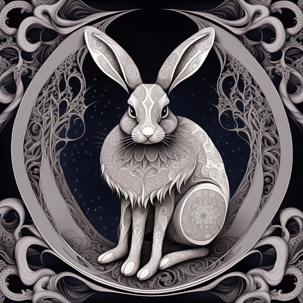 Gothic Rabbit in Moonlight with Fractal Elements