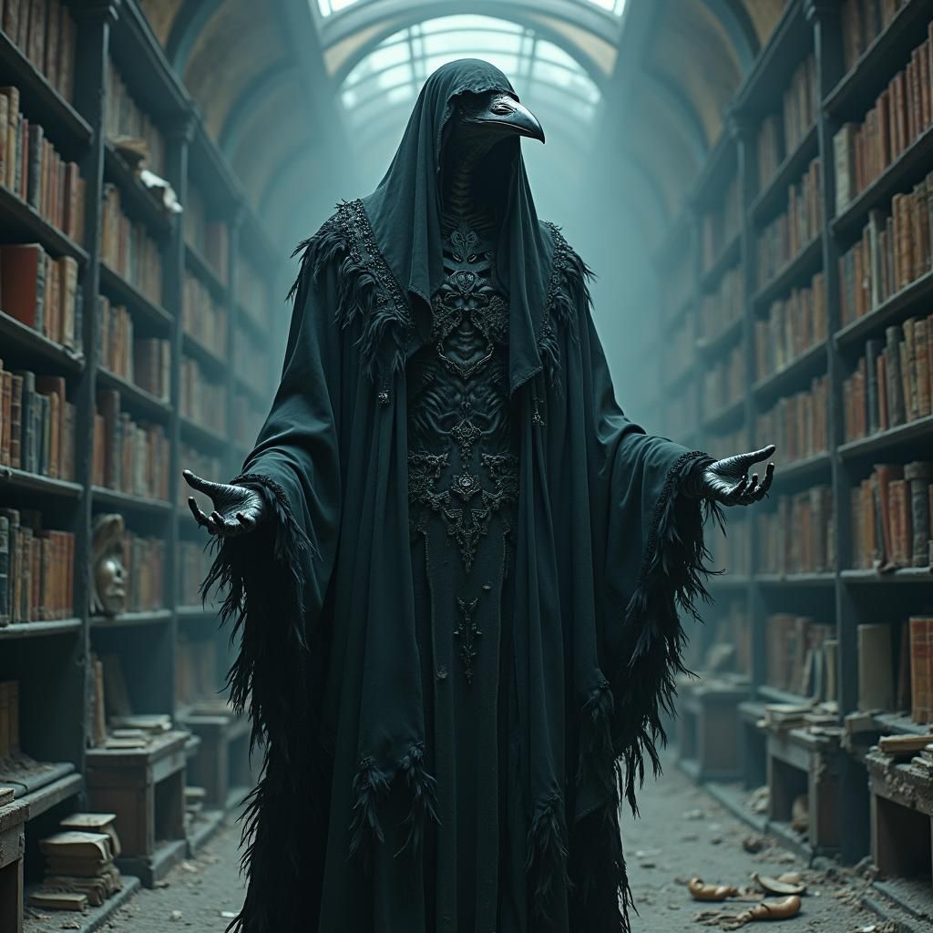 Gothic Raven Deity in X-Ray Micro Fiche Style