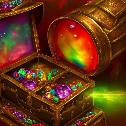 Rainbow Jewels Overflowing from Treasure Chest