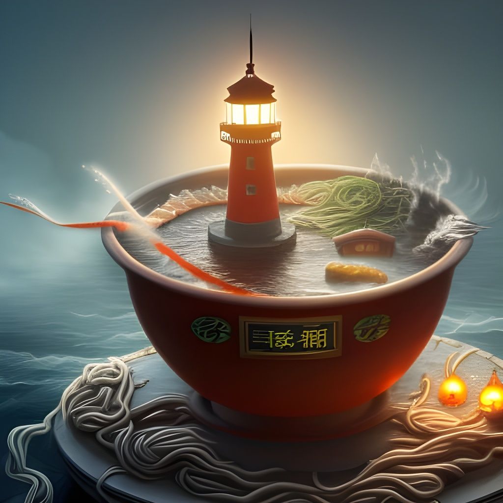 Stormy Ramen Bowl with Fishing Boat: 3D Render