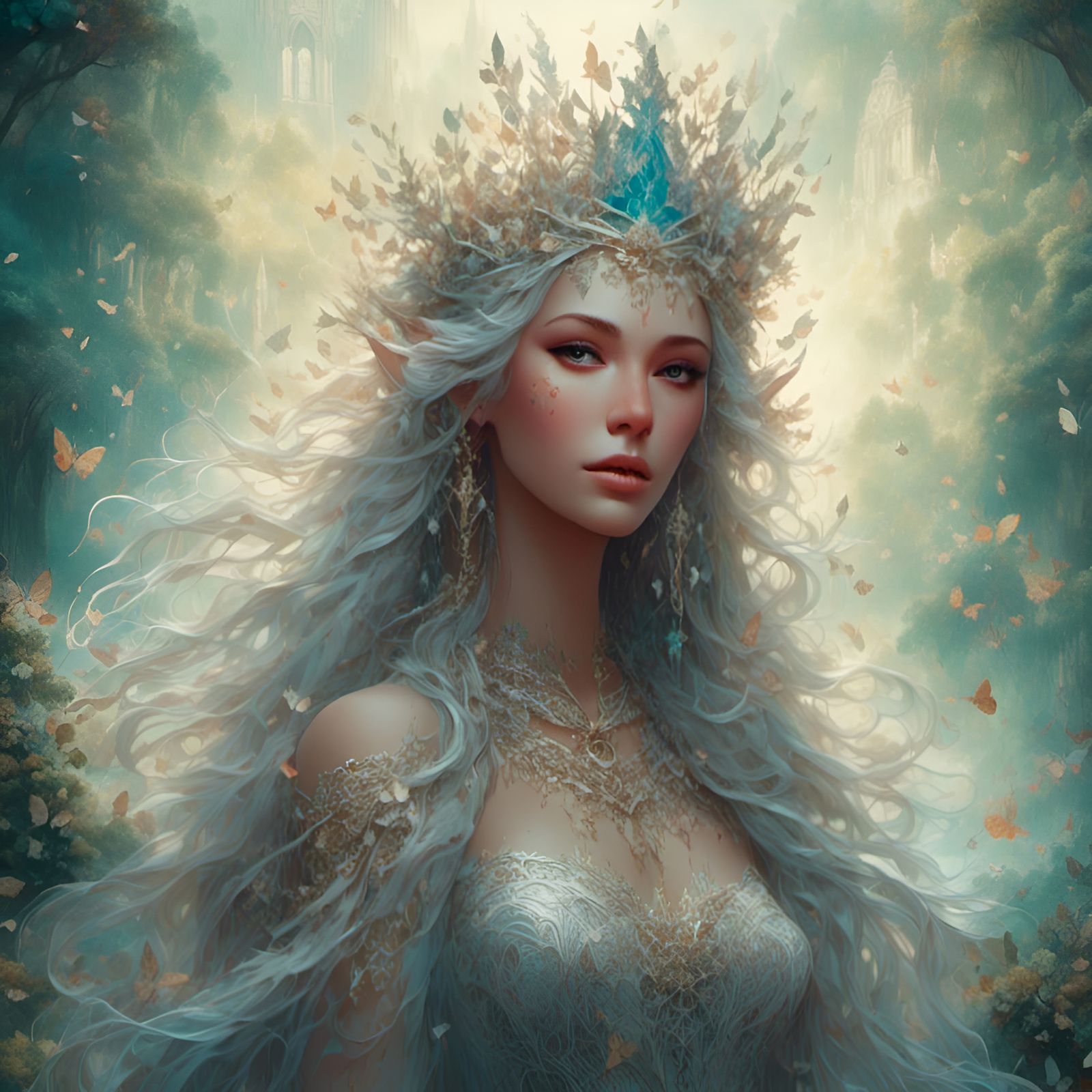 Ethereal Elf Queen Portrait in Hyperreal Style