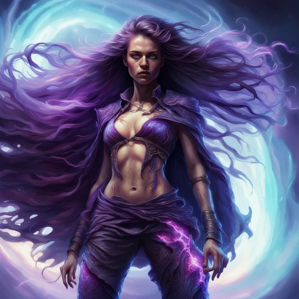 Fantasy Woman with Electric Hair in Film Light