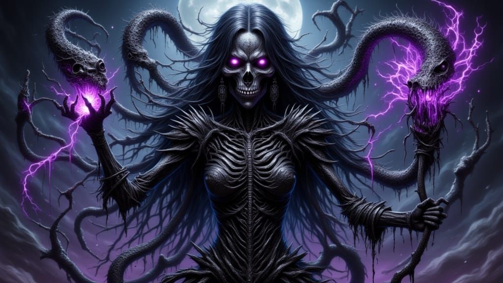 Skeletal Lich with Serpent Body and Vertebrae Staff