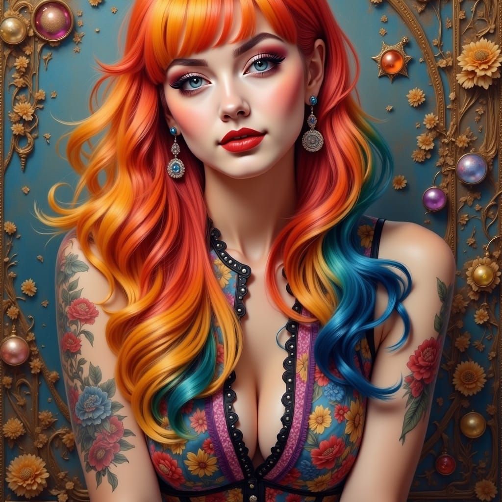 Rainbow Haired Woman in Psychedelic Record Shop