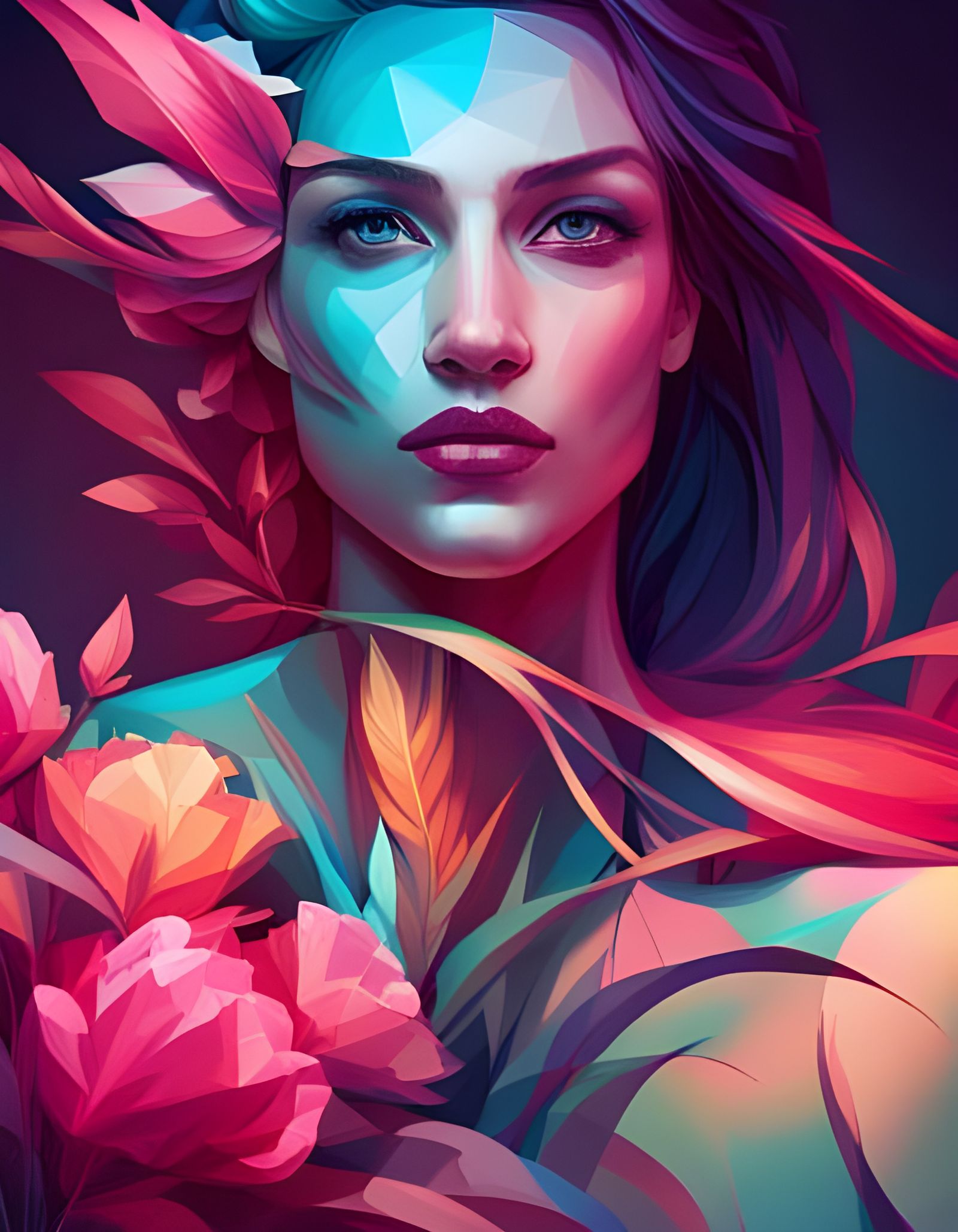 Colorful Geometric Flowers in Digital Art Style