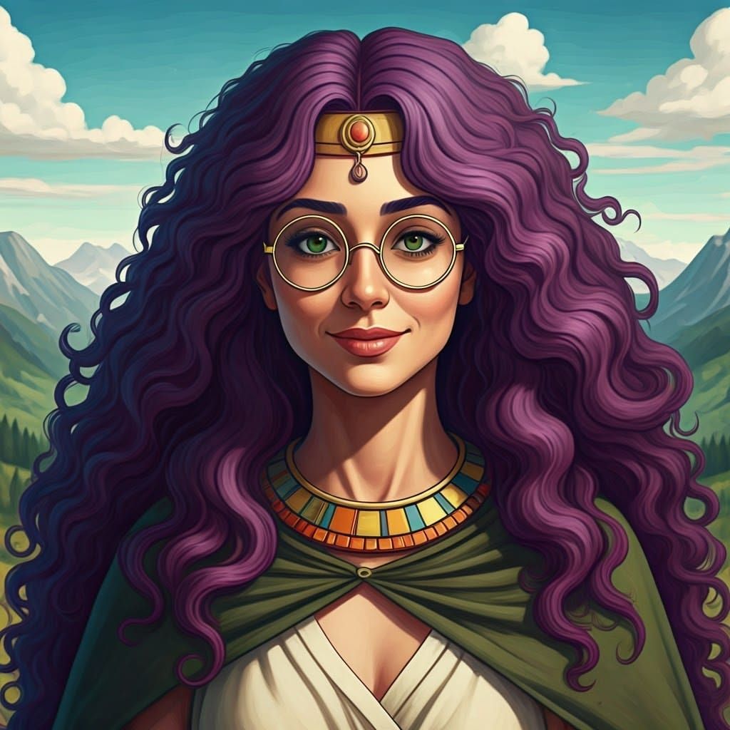 Ethereal Young Woman in Sumerian Attire Embracing the Great ...