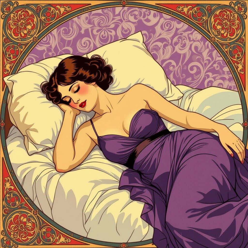Sensual Woman Reclining in Pre-Raphaelite Style