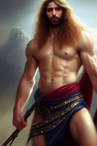 Hyperrealistic Portrait of a Muscular Warrior with Jawbone