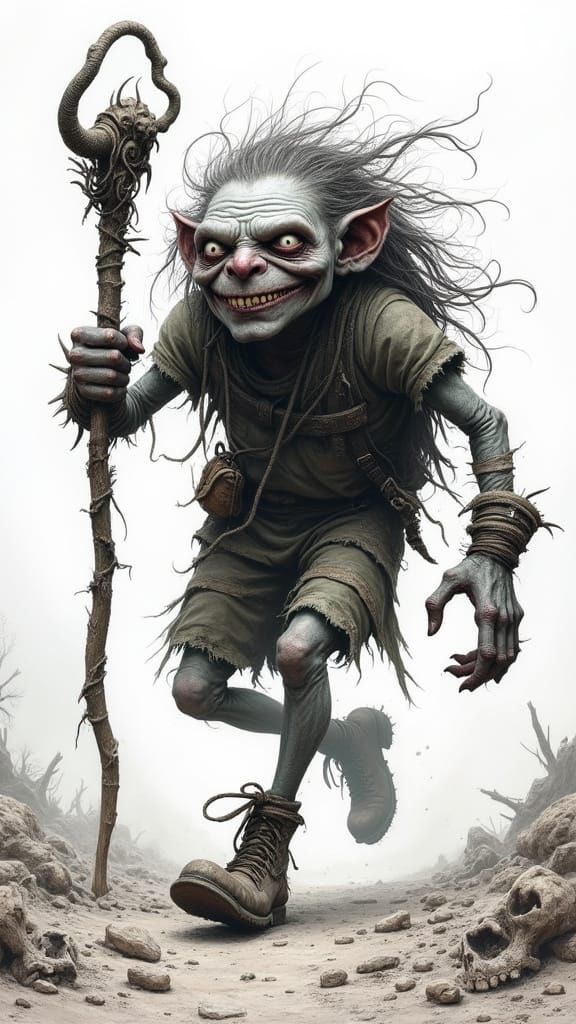Grotesque Goblin Traveler on Barren Path