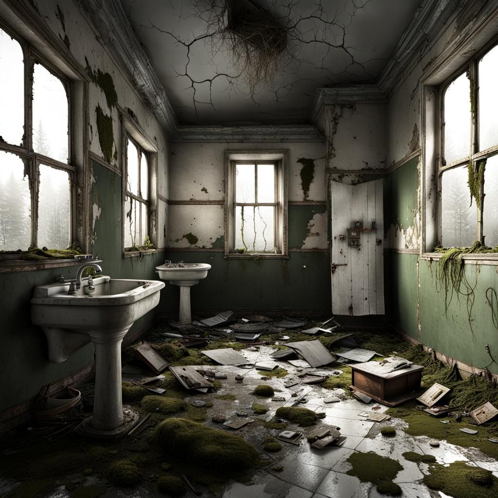 Decayed Asylum Bathroom: A Cinematic Digital Matte Painting