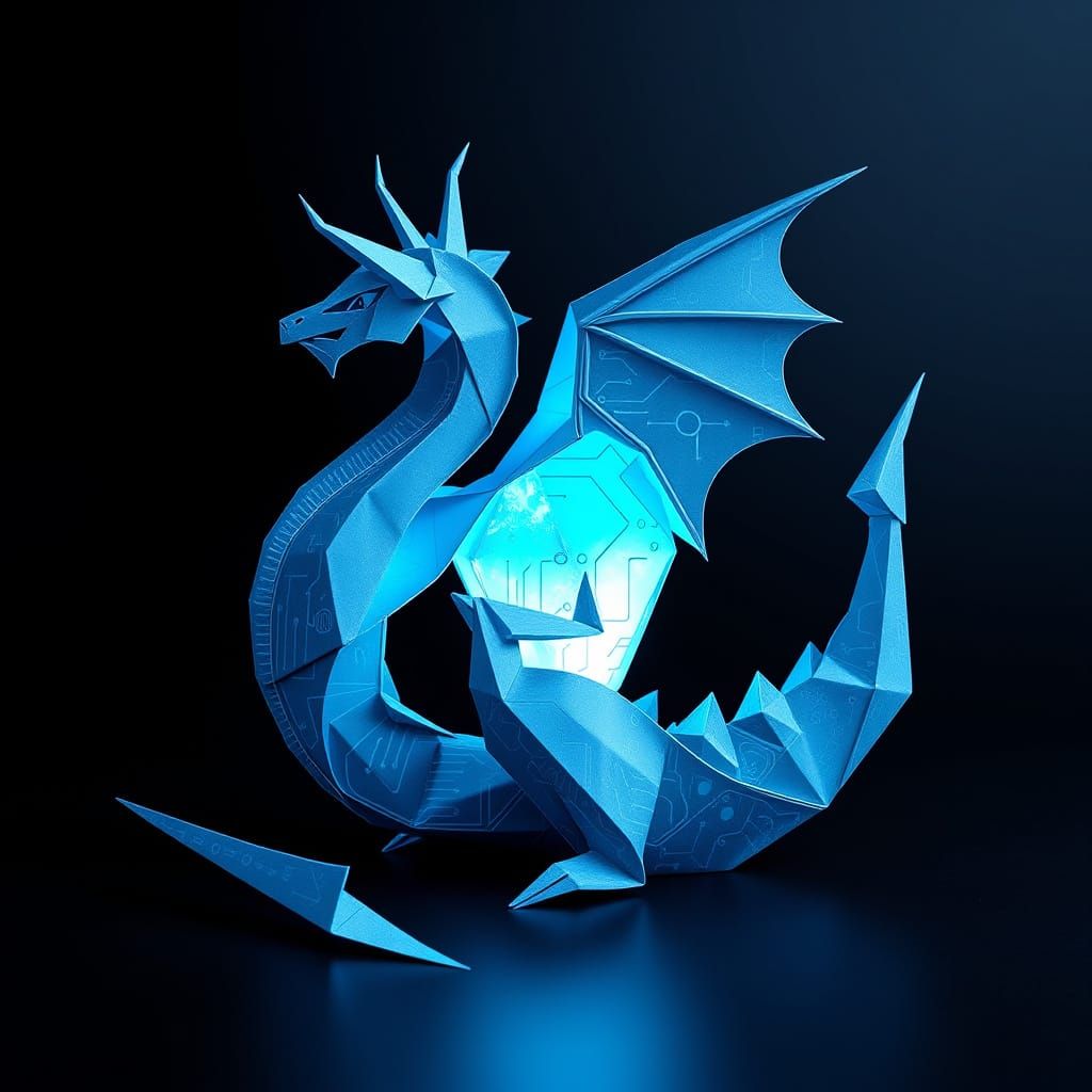 Electric Blue Origami Dragon in Vector Style