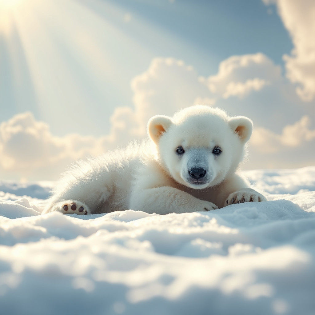 Cute Polar Bear Cub in Dreamy Light