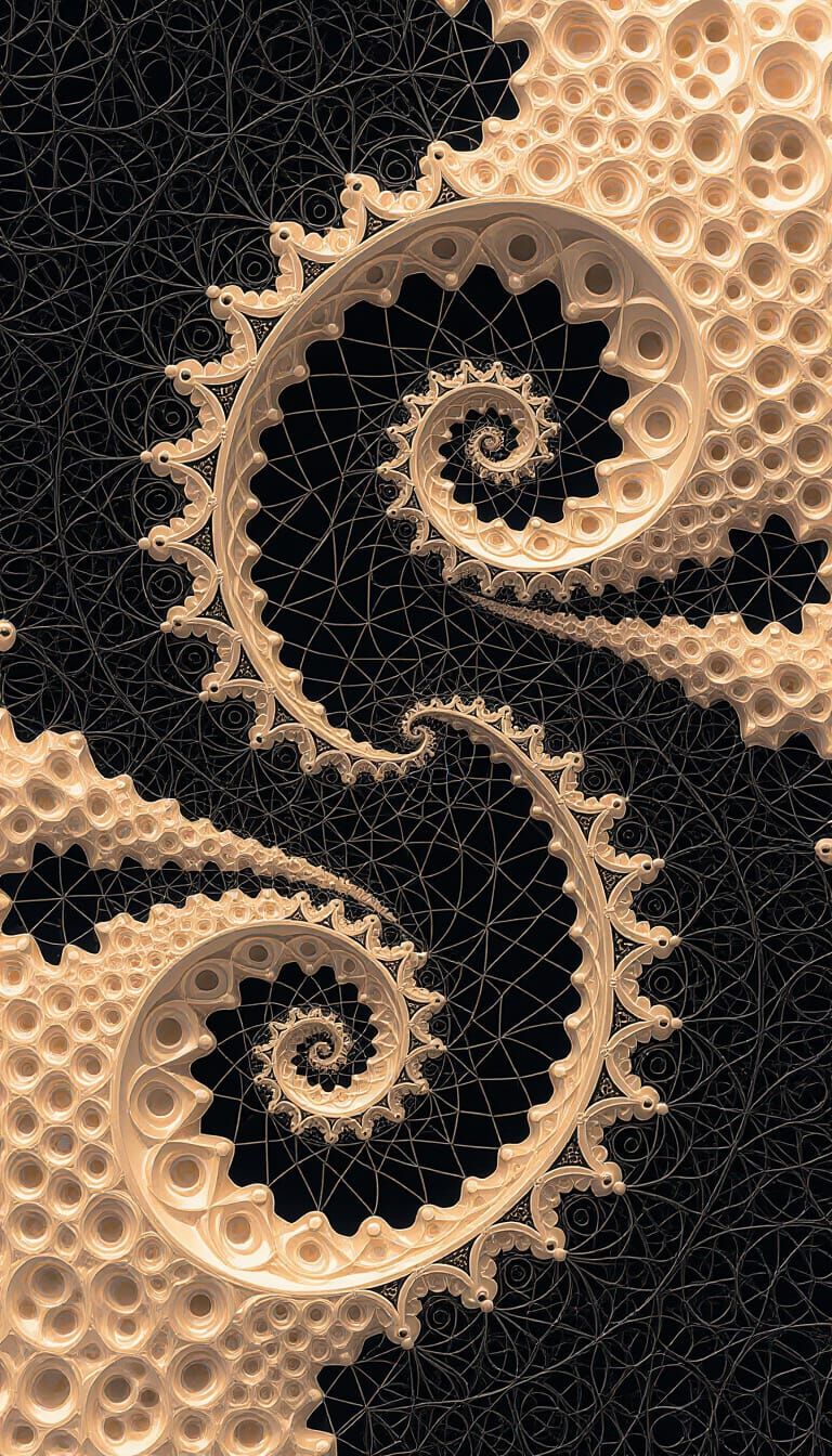 Abstract Fractal Swirls with Flowers, Gears and Skulls