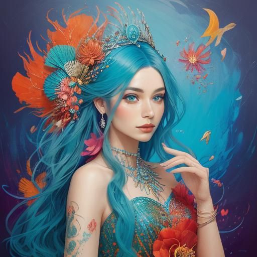 Mermaid with Peacock Tail in Abstract Expressionism