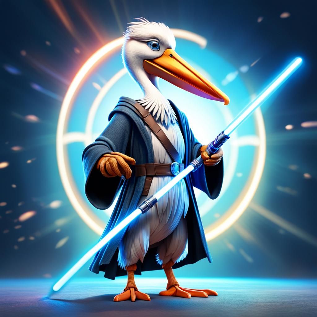 Pelican Jedi Knight in Pixar-style 3D