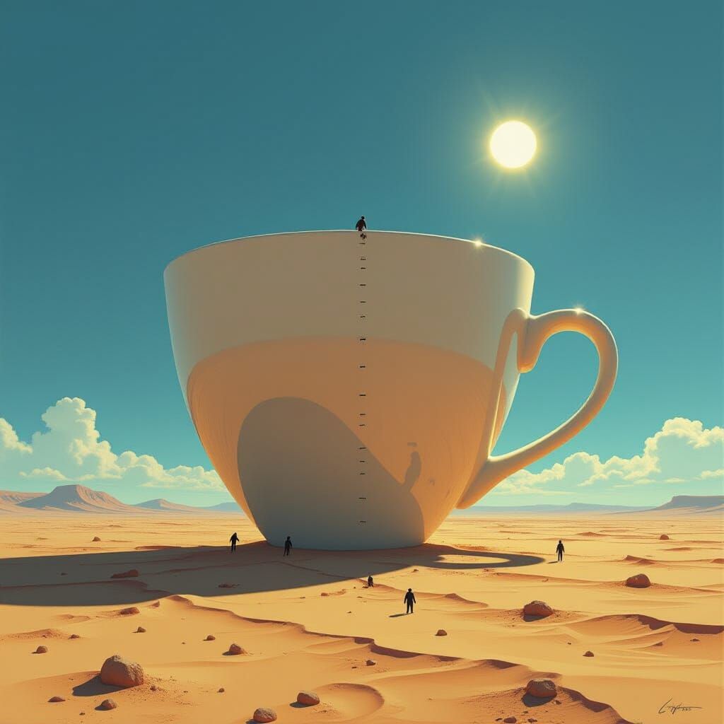 Colossal Teacup in Desert Landscape, Existential Isolation
