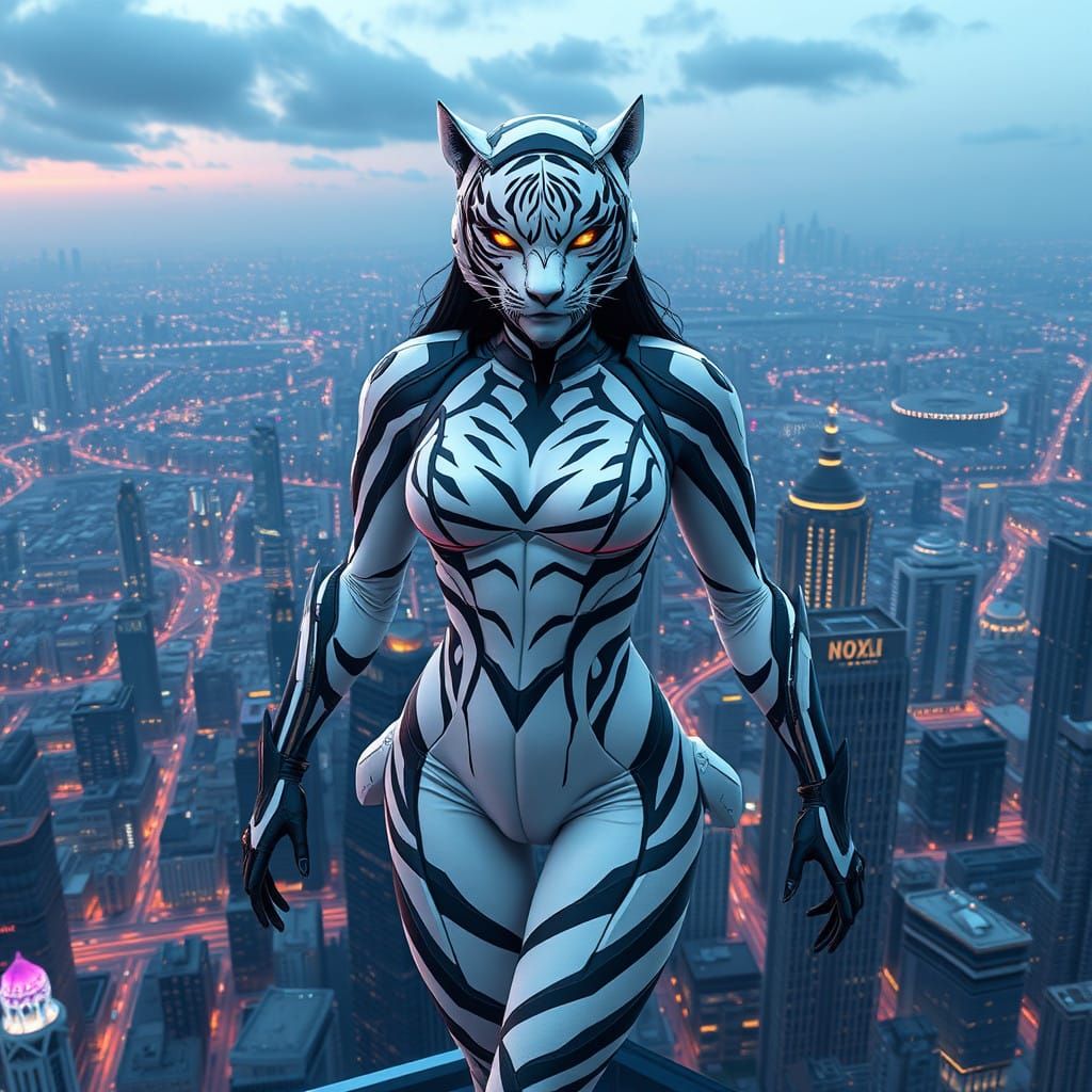 Surreal Anime-Inspired Female Superhero Dominates City Skyli...