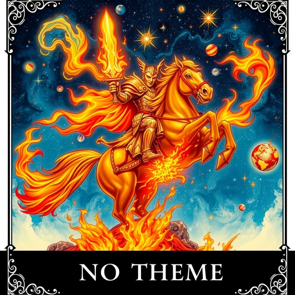 Fiery Warrior Tarot Card with Cosmic Galaxy