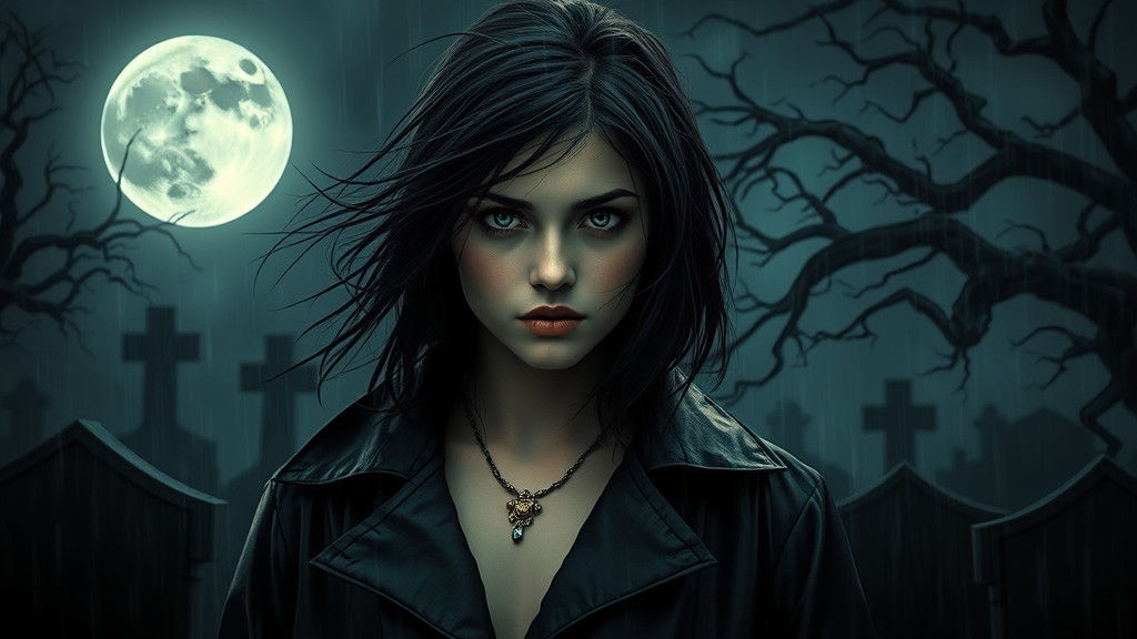 Mysterious Woman in Rainy Graveyard, Gothic Art