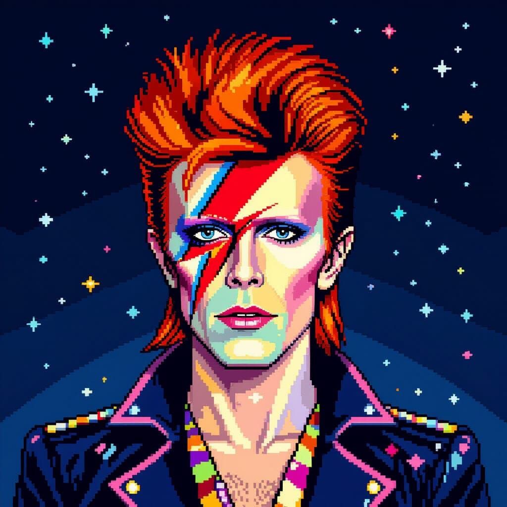 David Bowie as Ziggy Stardust Pixel Art Portrait
