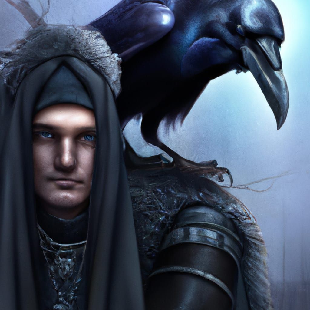 Raven-Headed Man in Gothic Style with Divine Power