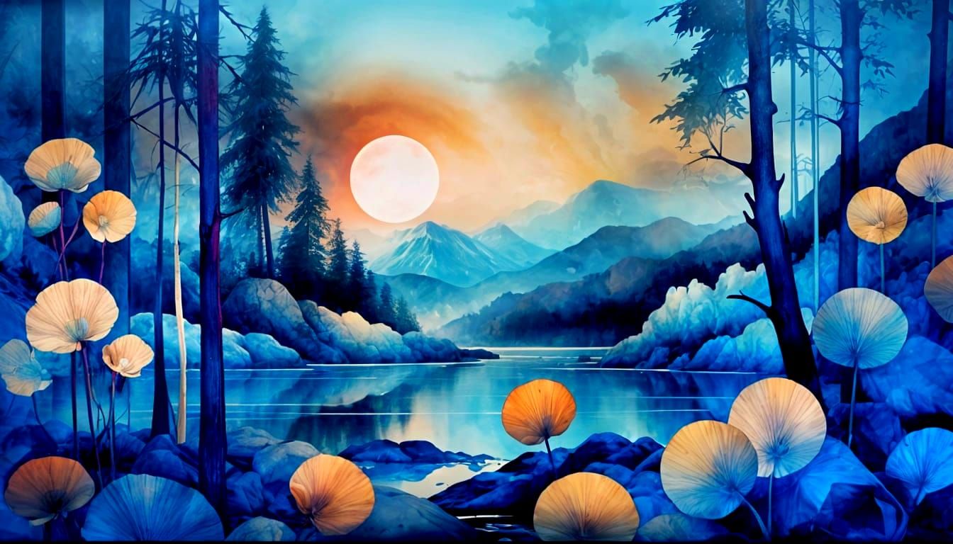 Blue Kingfisher Perched at Sunset: Oil Glazing Technique